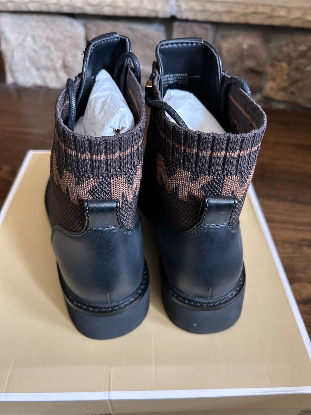 Michael Kors Leather Lace-Up Ankle Boots with Brown Trim - Picture 4 of 8